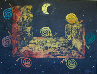 Snail race under the moonlight