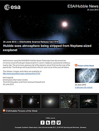 ESA/Hubble Science Release heic1515 - Hubble sees atmosphere being stripped from Neptune-sized exoplanet