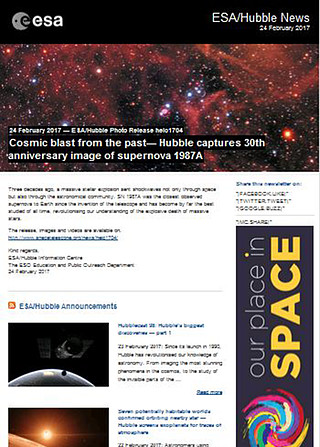 ESA/Hubble Photo Release heic1704 - Cosmic blast from the past — Hubble captures 30th anniversary image of supernova 1987A
