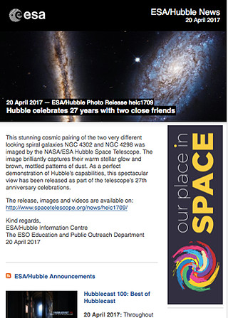 ESA/Hubble Photo Release heic1709 - Hubble celebrates 27 years with two close friends