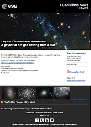 ESA/Hubble Photo Release heic1210 - A geyser of hot gas flowing from a star