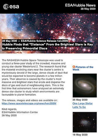 ESA/Hubble Science Release heic2009 - Hubble Finds that "Distance" From the Brightest Stars is Key to Preserving Primordial Discs