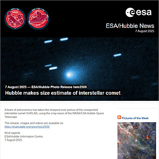 ESA/Hubble Photo Release heic2509 - Hubble makes size estimate of interstellar comet